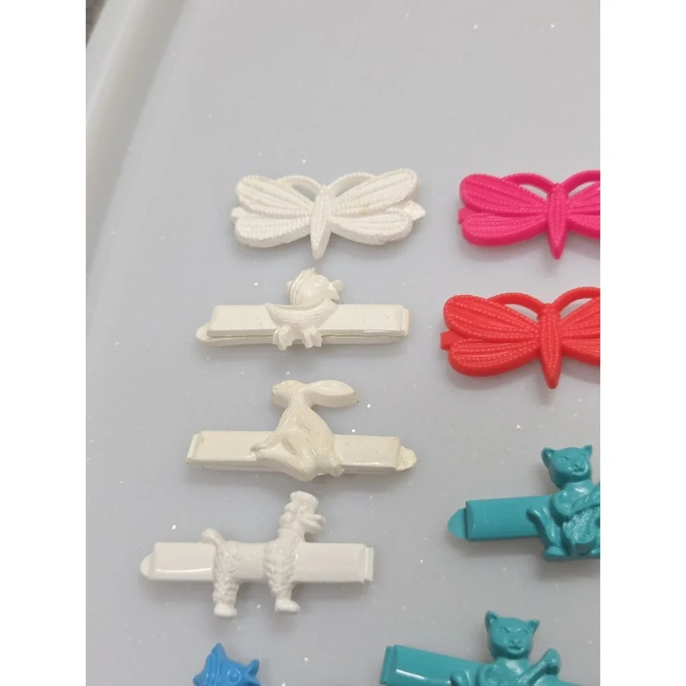 Vintage Goody Plastic Hair Barrettes 70ʼs 80ʼs Poodle Duck Cats Snap Tight Lot